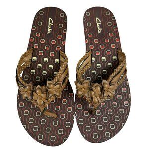 Clarks‎ Leather Upper Flip Flops Sandal Slide Brown Size 8M